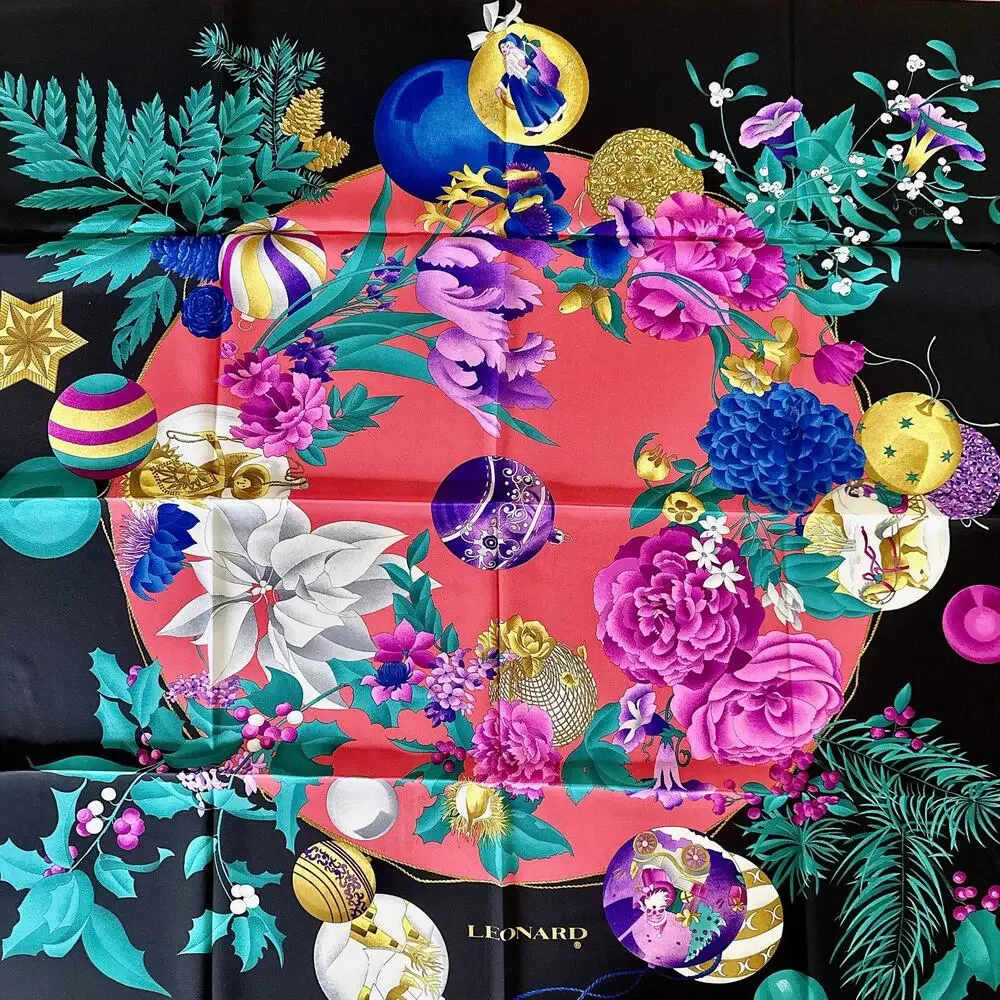 VINTAGE LEONARD HOLIDAY SILK SCARF IN GIFT BOX